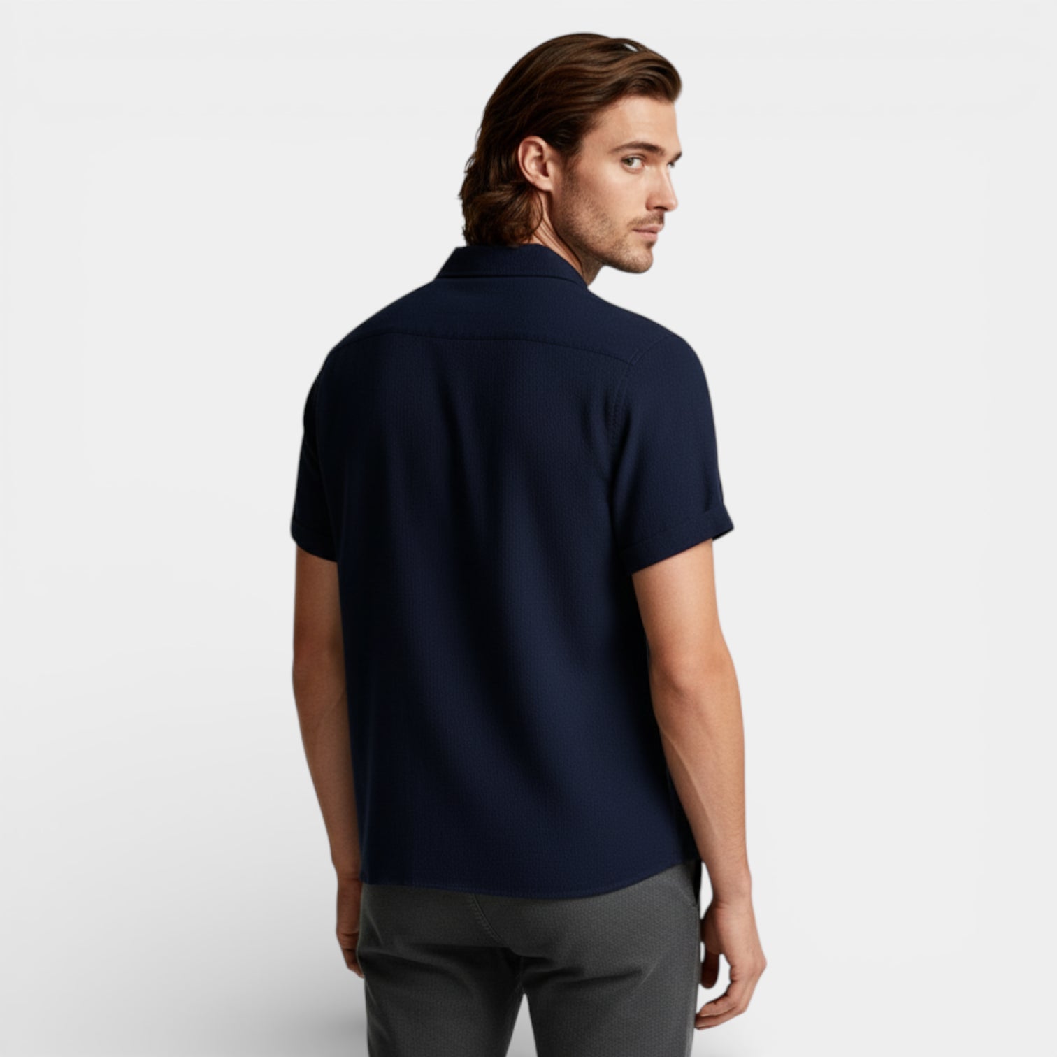 Short Sleeve Button-Up Textured Shirt Regular Fit for Men