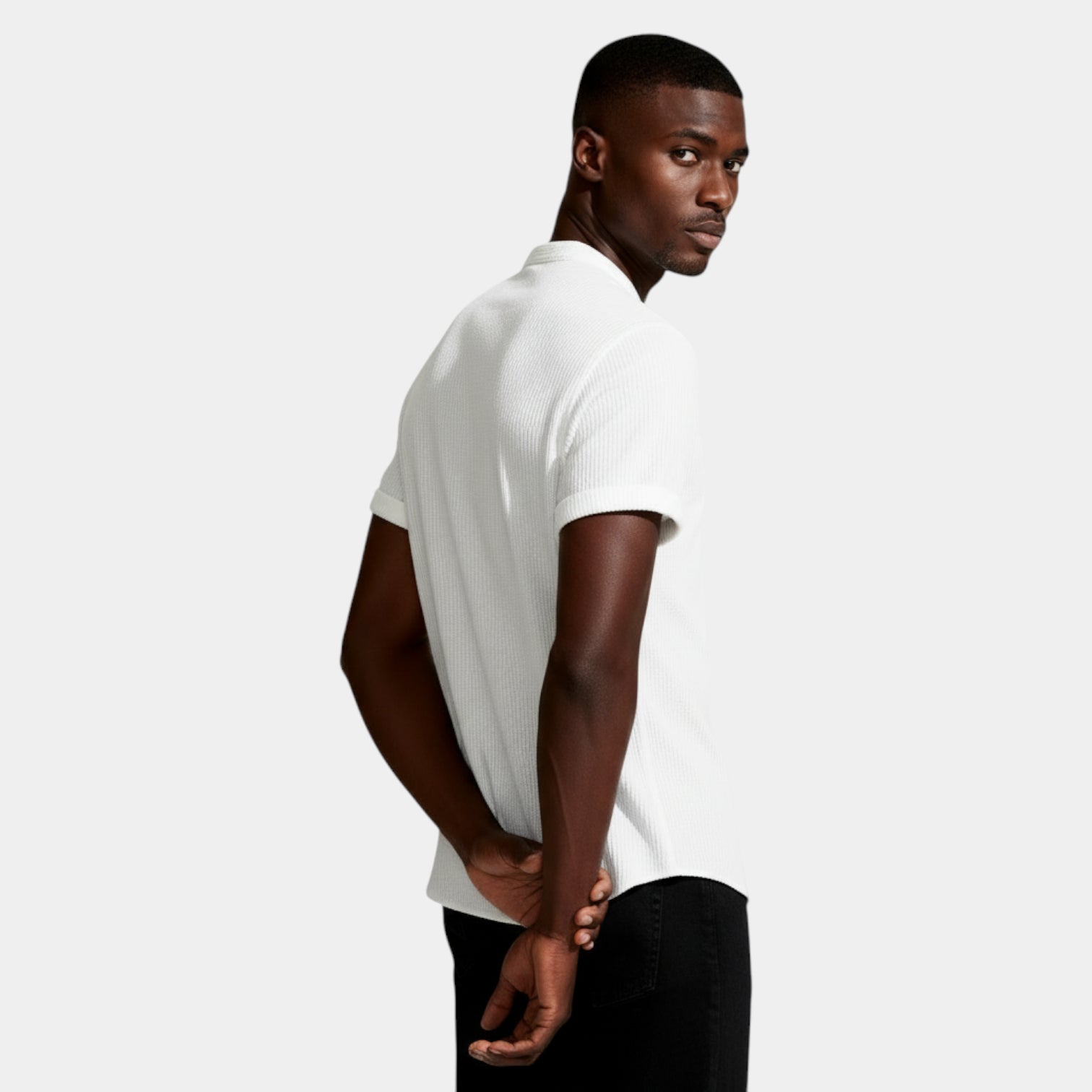 Textured Short Sleeve Button-Up Shirt Regular Fit for Men