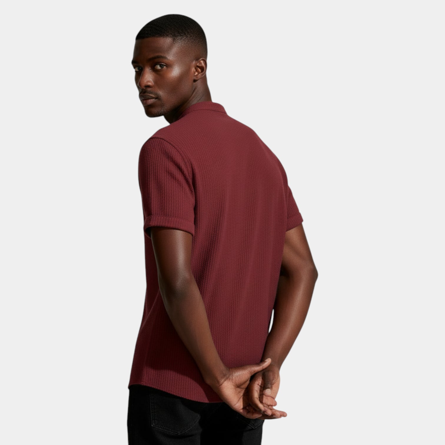 Textured Short Sleeve Button-Up Shirt Regular Fit for Men