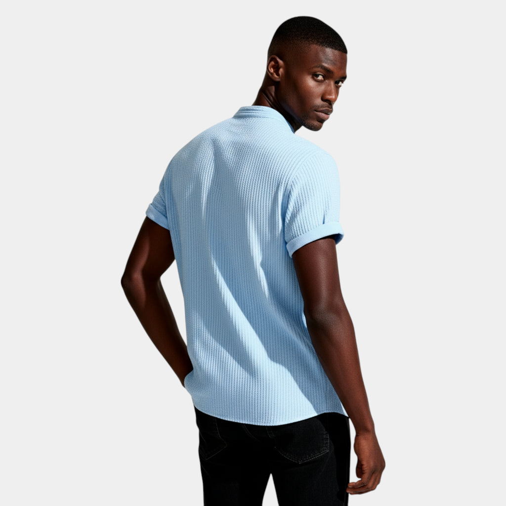Textured Short Sleeve Button-Up Shirt Regular Fit for Men
