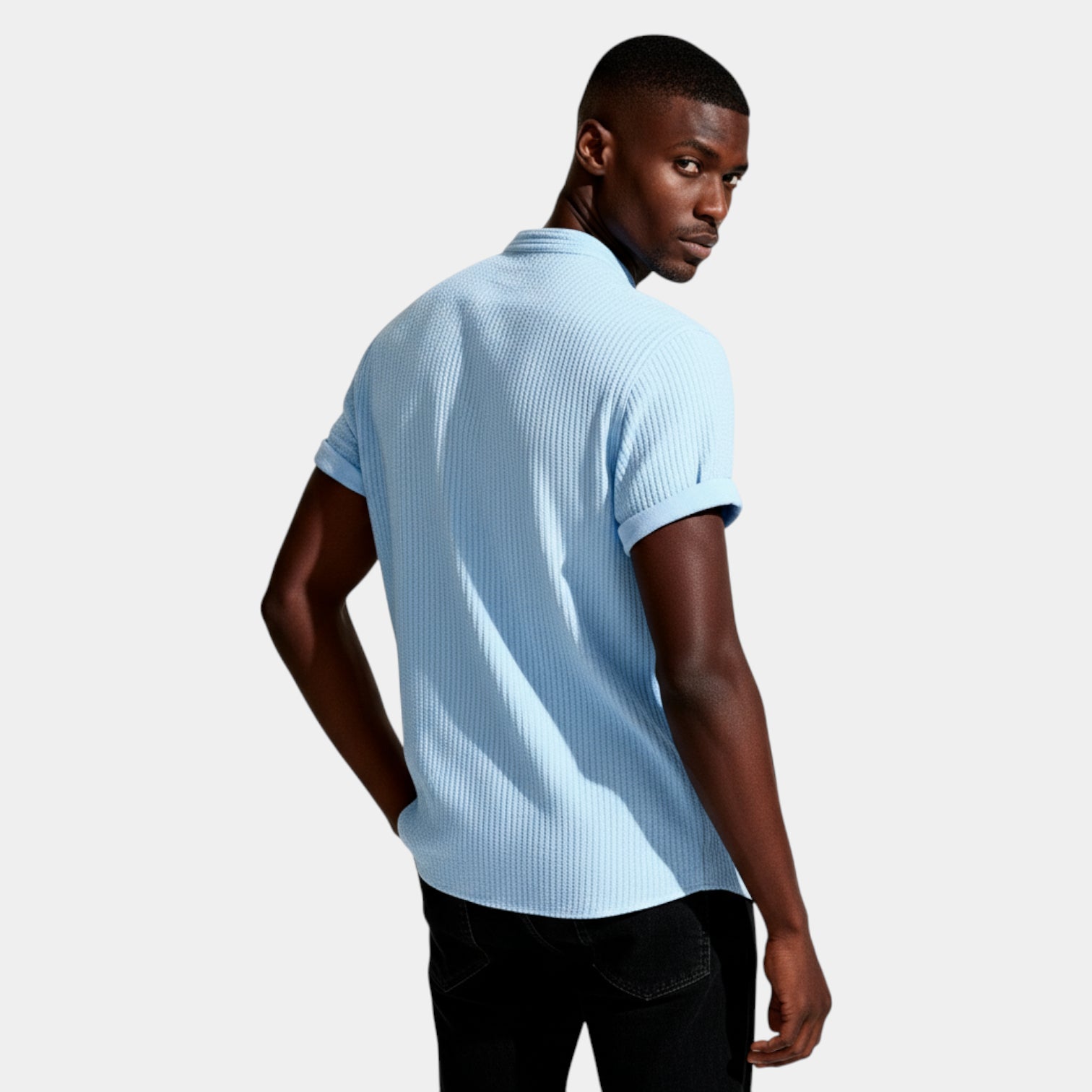 Textured Short Sleeve Button-Up Shirt Regular Fit for Men