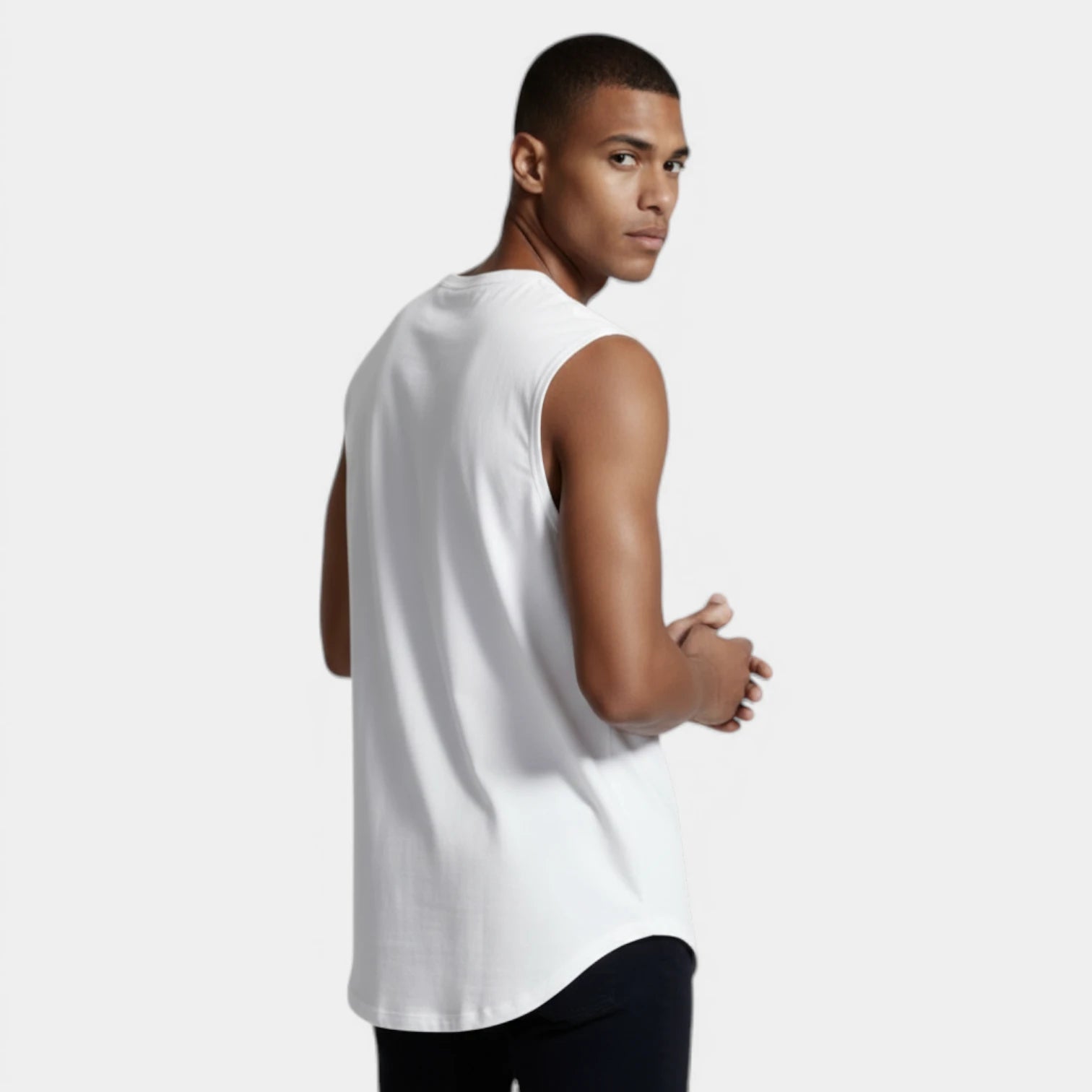Sleeveless Crewneck Tank Curved Hem for Men