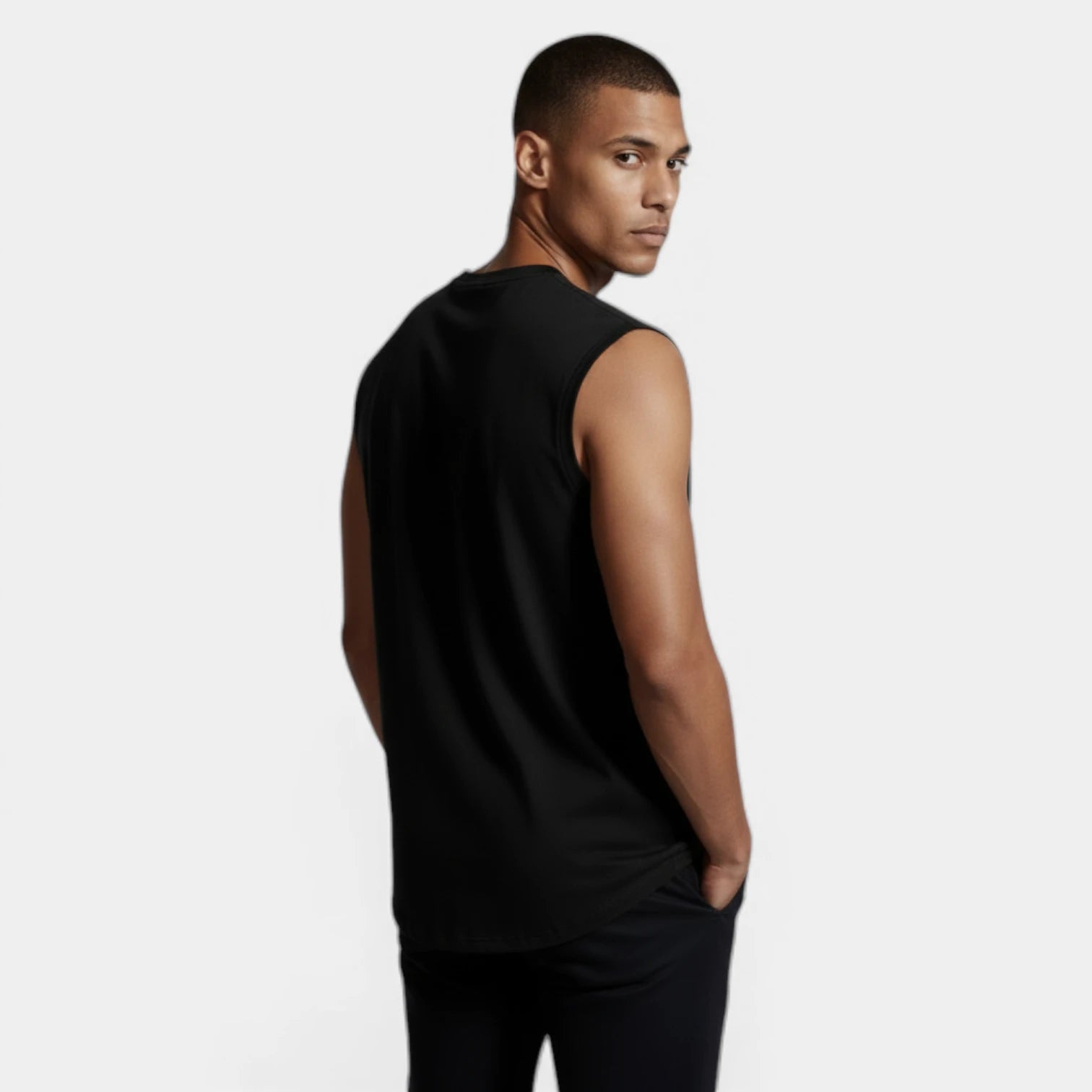 Sleeveless Crewneck Tank Curved Hem for Men