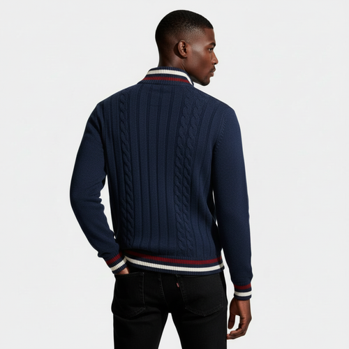 Cable Knit Half-Zip Sweater Ribbed Trim for Men