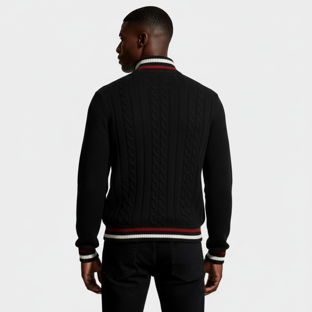 Cable Knit Half-Zip Sweater Ribbed Trim for Men