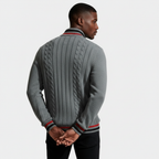 Cable Knit Half-Zip Sweater Ribbed Trim for Men