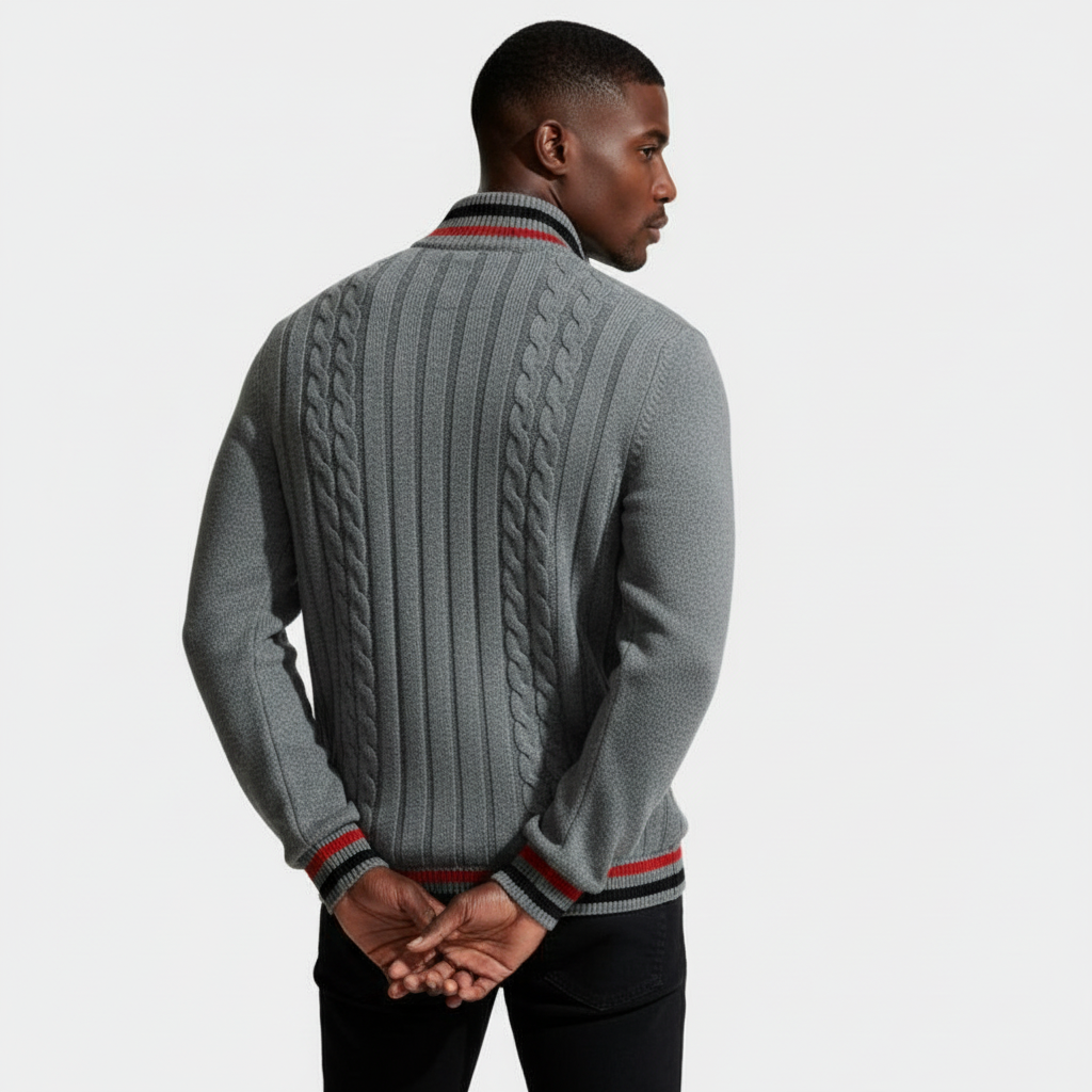 Cable Knit Half-Zip Sweater Ribbed Trim for Men