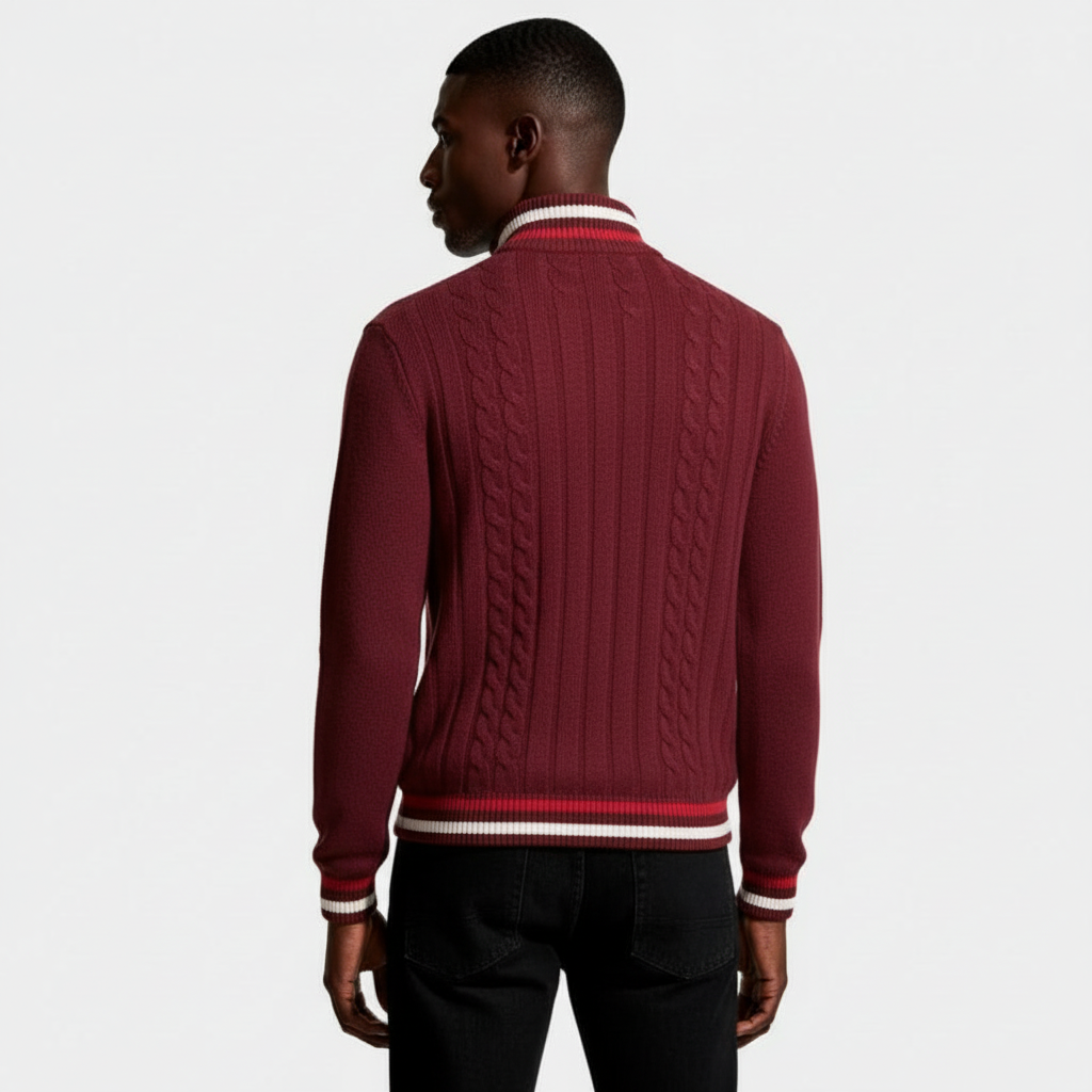 Cable Knit Half-Zip Sweater Ribbed Trim for Men
