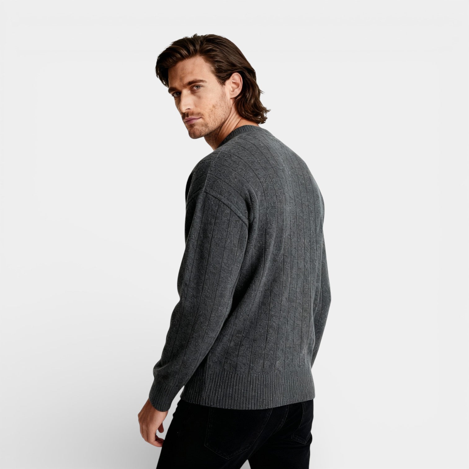 Ribbed Knit Henley Sweater Regular Fit for Men