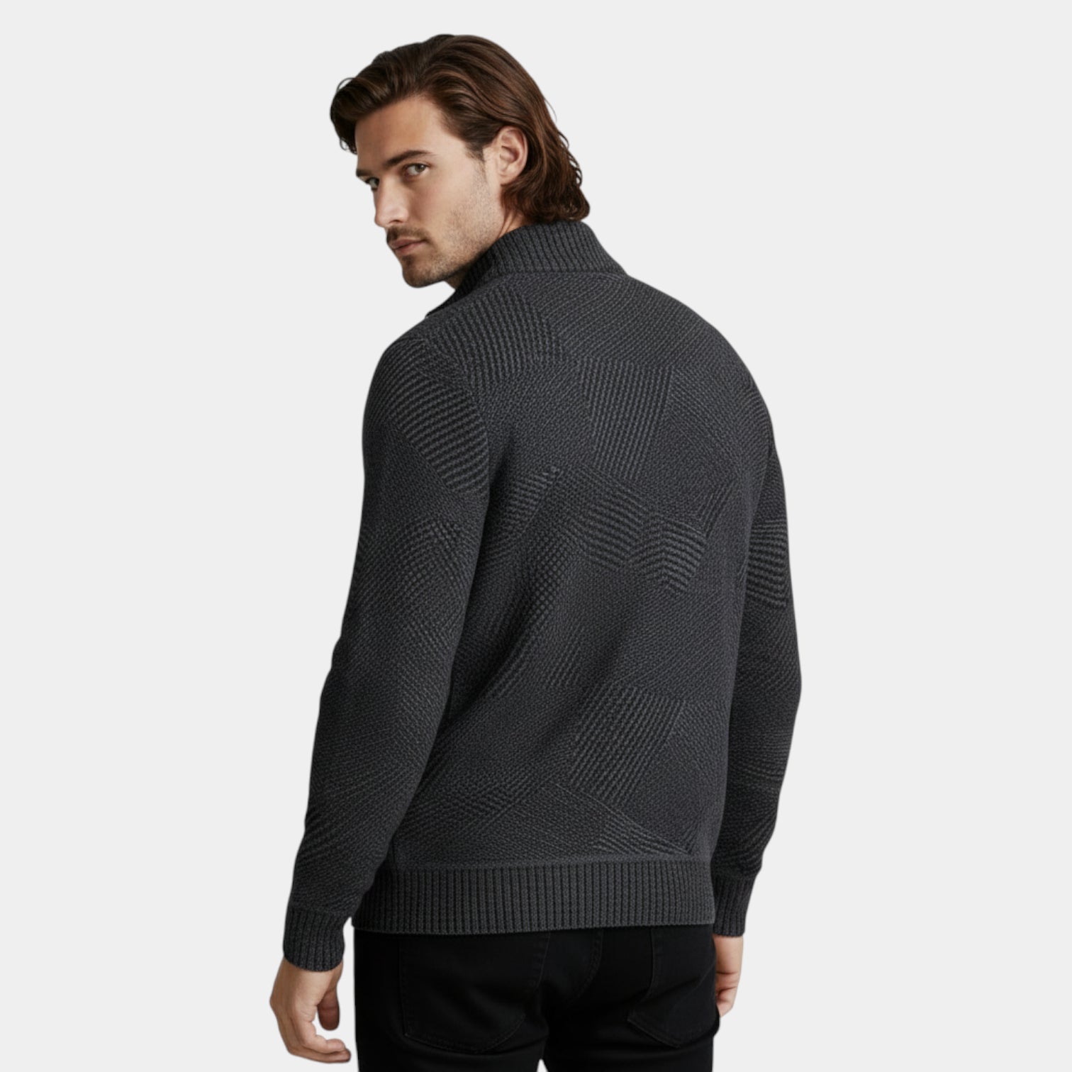 Zip-Front Knit Jacket Stand Collar Regular Fit for Men