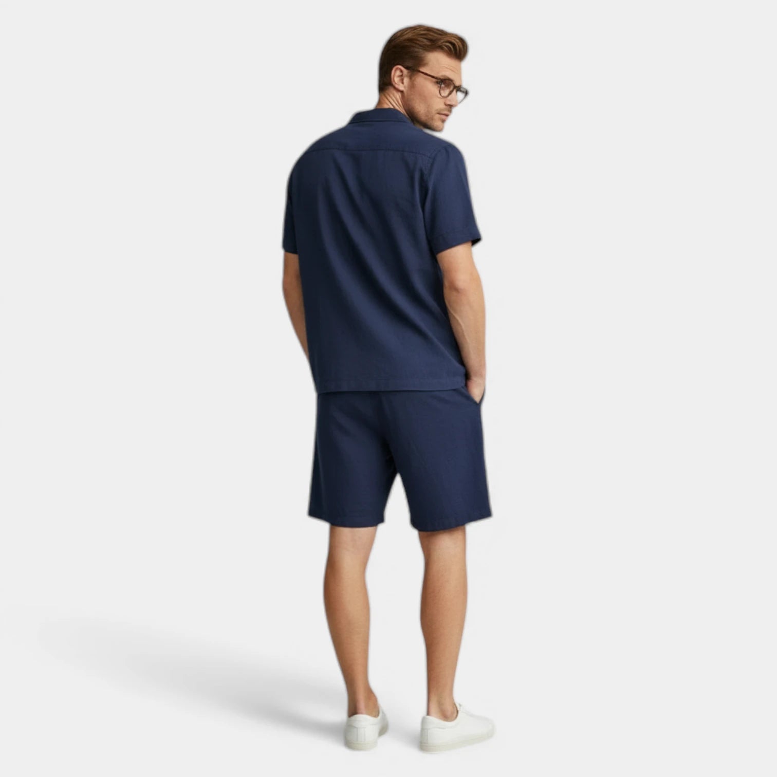 Short Sleeve Button-Up Shirt Drawstring Shorts Set for Men
