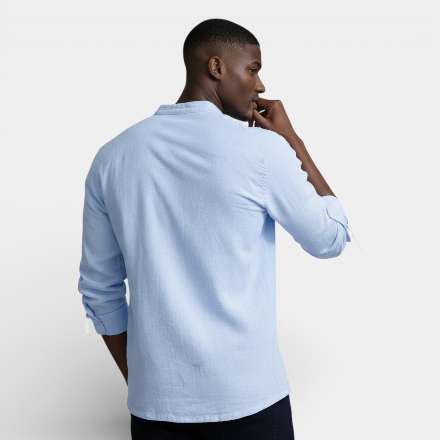 Lace-Up Band Collar Shirt Long Sleeve for Men