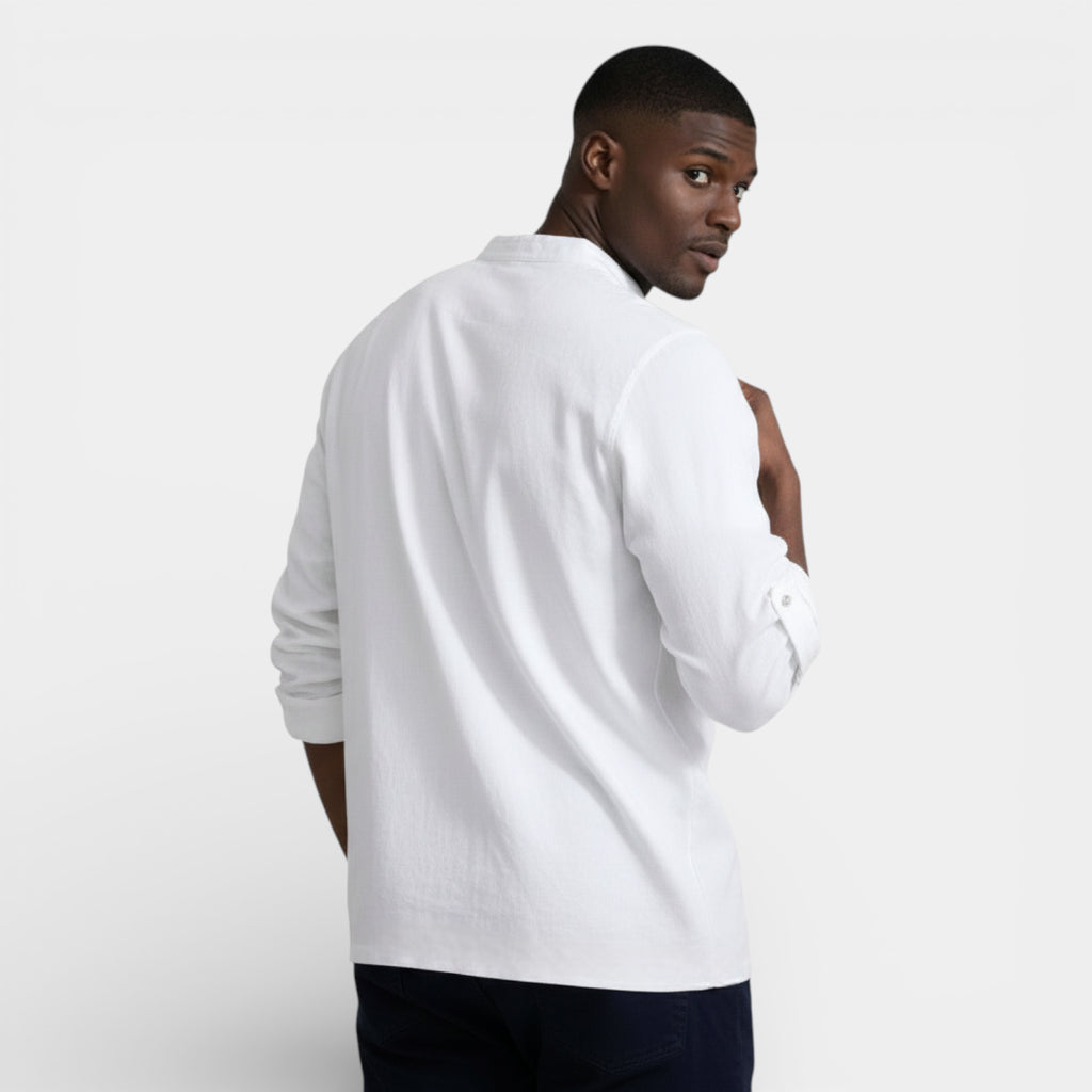 Lace-Up Band Collar Shirt Long Sleeve for Men