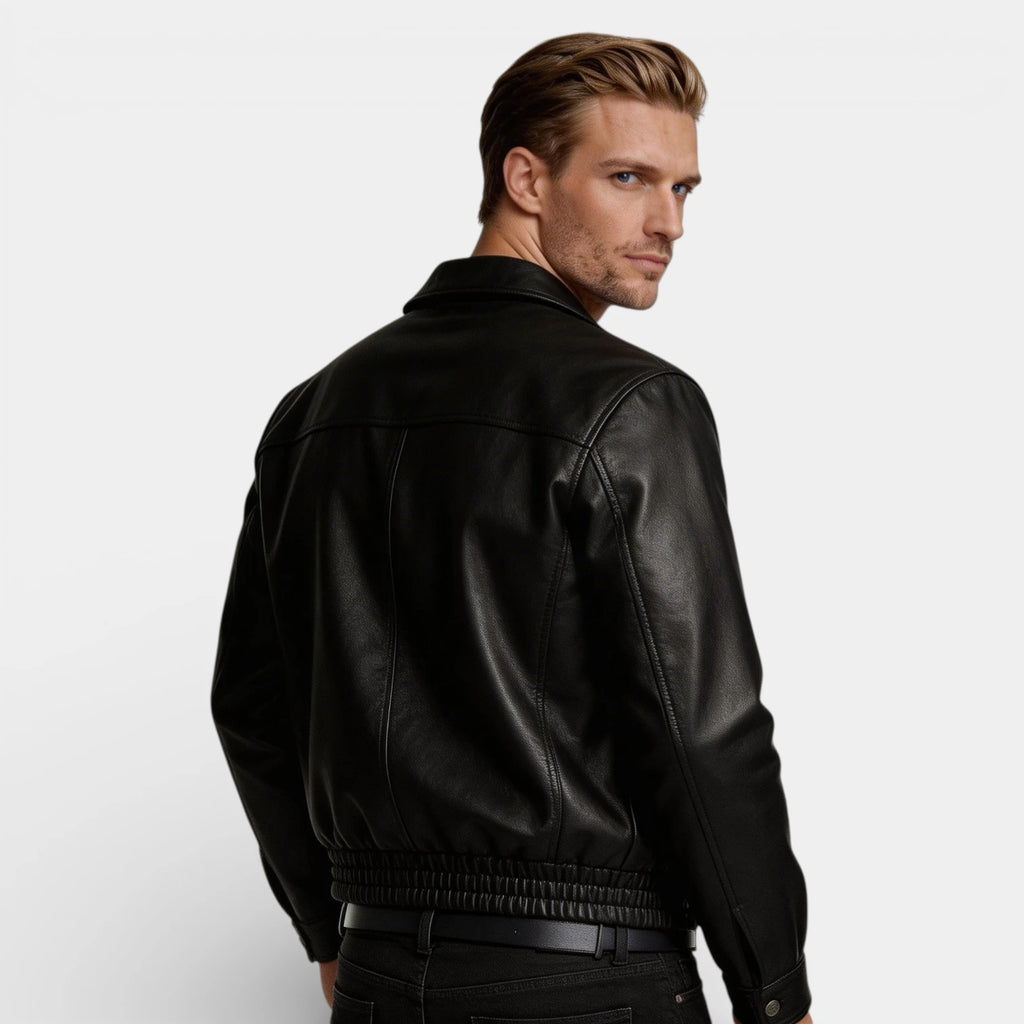 Zip Front Leather Look Jacket Chest Pockets for Men