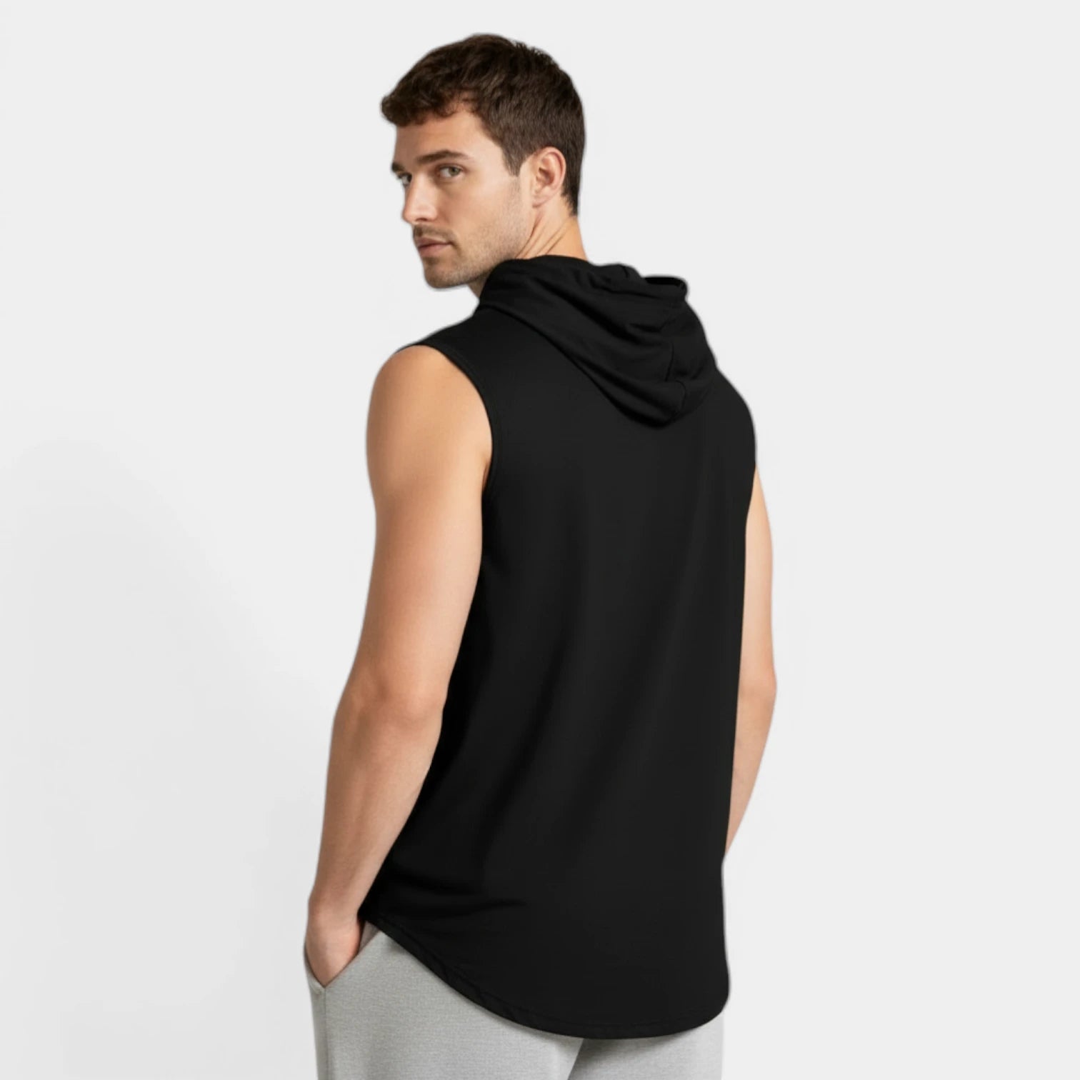 Sleeveless Drawstring Hooded Pullover Relaxed Fit for Men