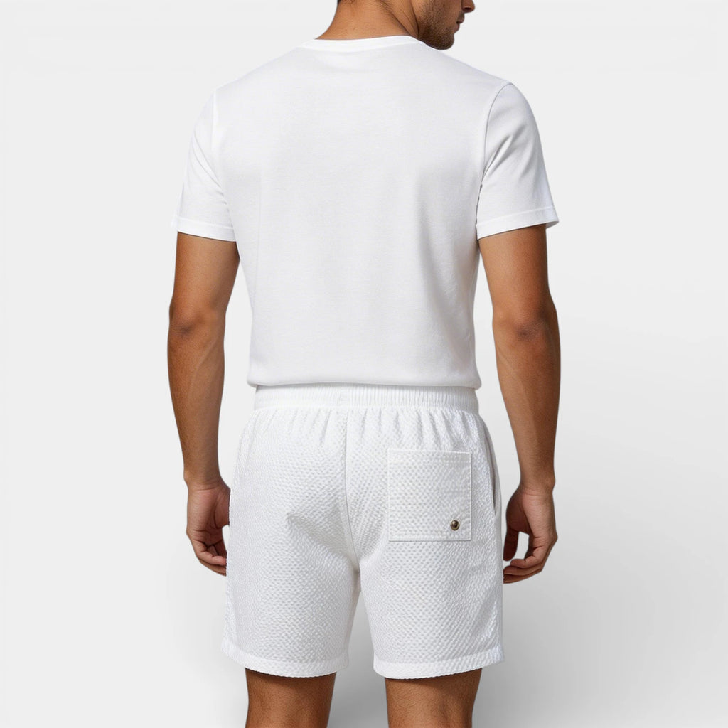 Textured Swim Shorts Elastic Waist Drawstring for Men
