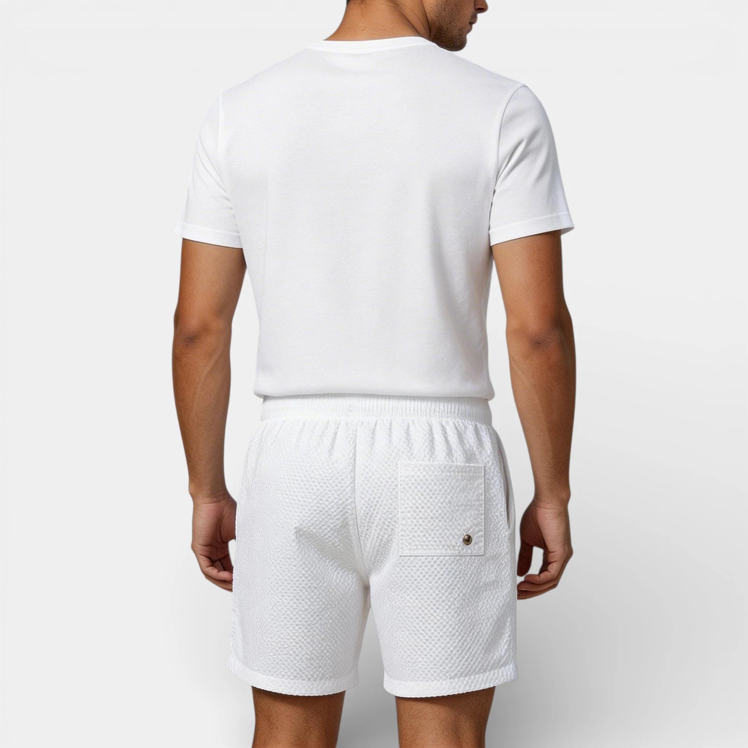 Textured Swim Shorts Elastic Waist Drawstring for Men