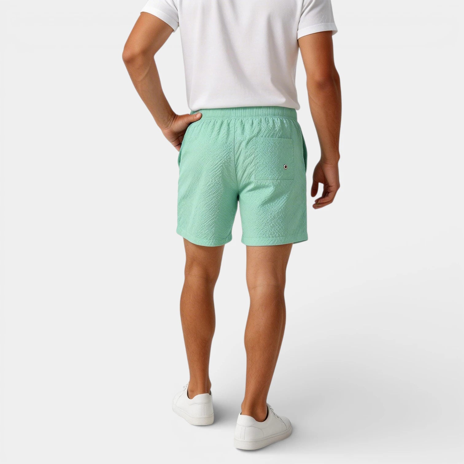 Textured Swim Shorts Elastic Waist Drawstring for Men