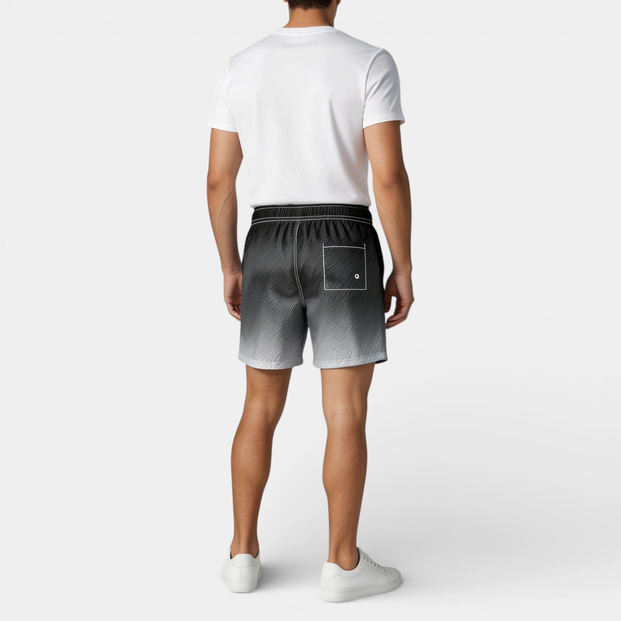 Textured Swim Shorts Elastic Waist Drawstring for Men