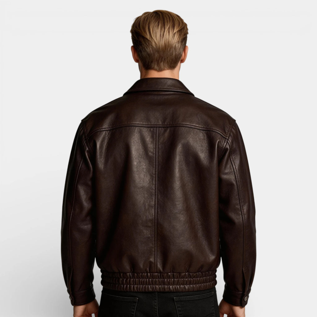 Zip Front Leather Look Jacket Chest Pockets for Men