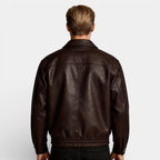 Zip Front Leather Look Jacket Chest Pockets for Men