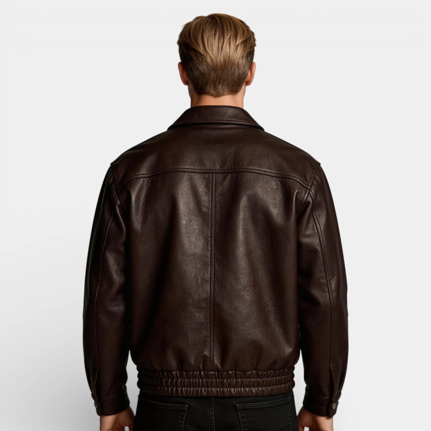 Zip Front Leather Look Jacket Chest Pockets for Men