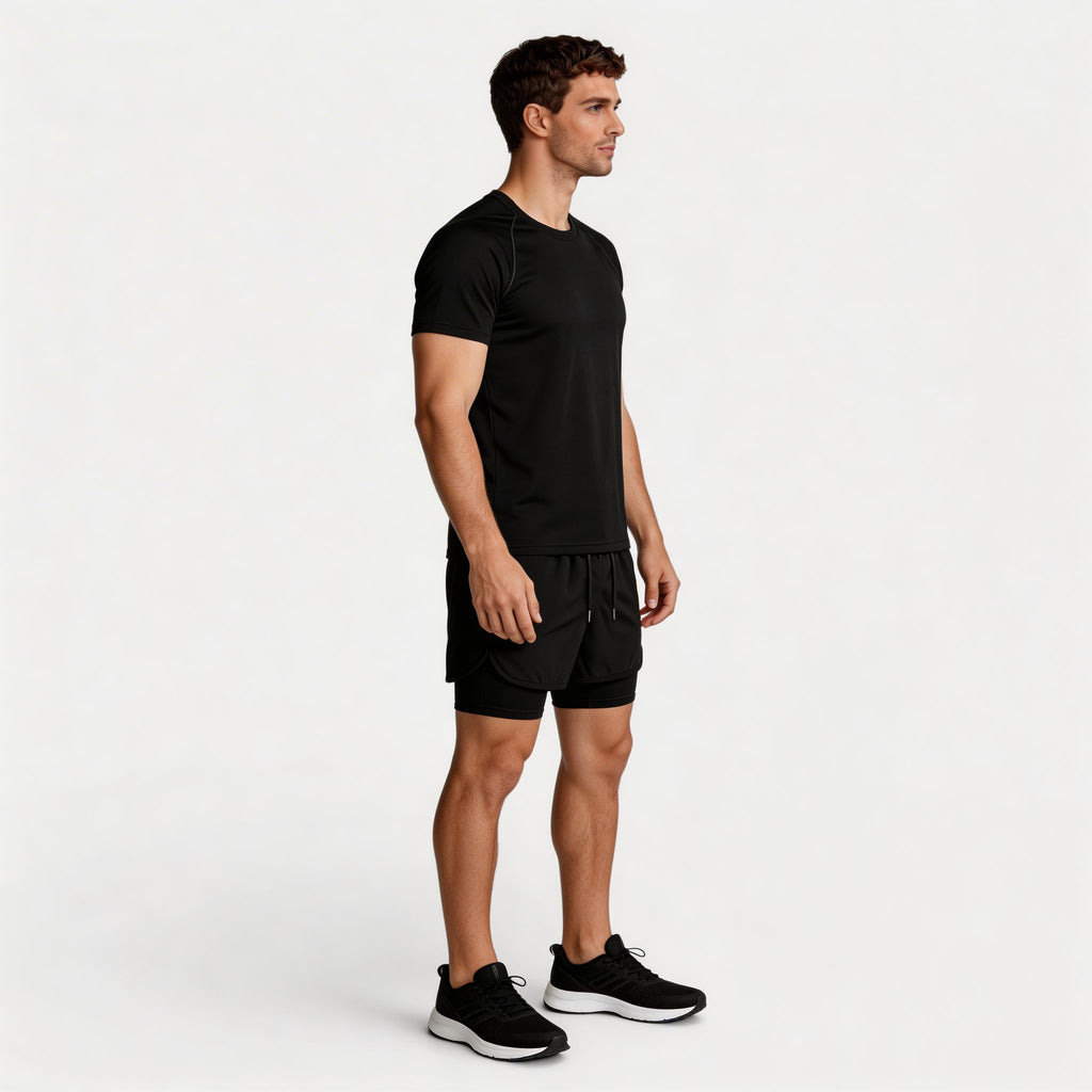 Athletic T-Shirt Drawstring Shorts Two-Piece Set for Men