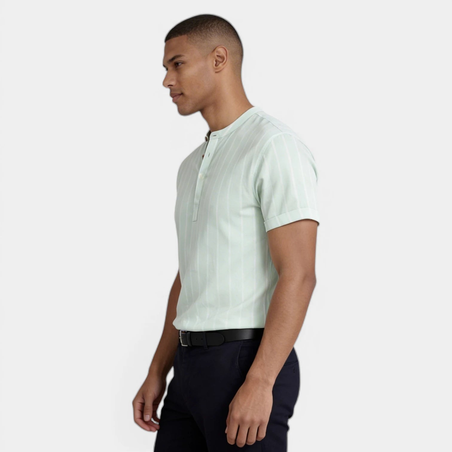Vertical Stripe Mandarin Collar Shirt Regular Fit for Men