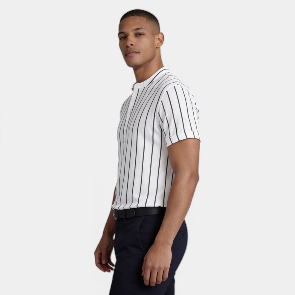 Vertical Stripe Mandarin Collar Shirt Regular Fit for Men