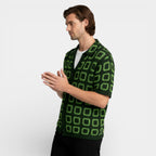 Short Sleeve Knit Shirt Square Pattern Button-Up for Men