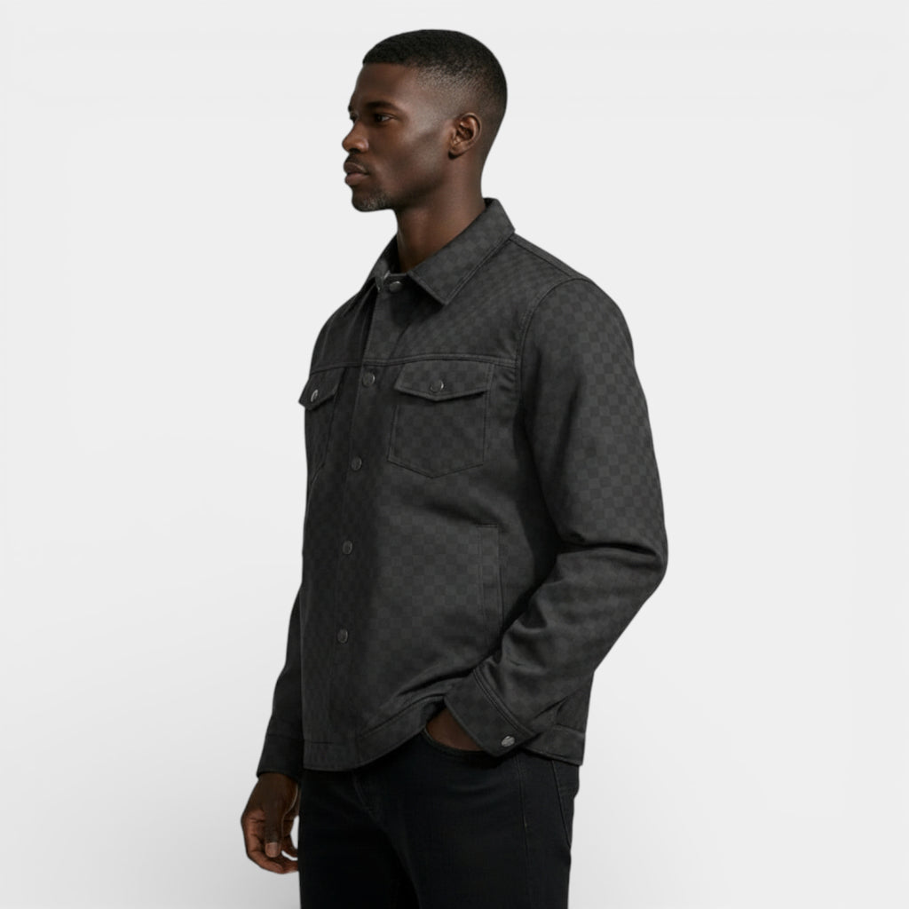 Checkered Texture Shirt Jacket Snap-Button Regular Fit for Men