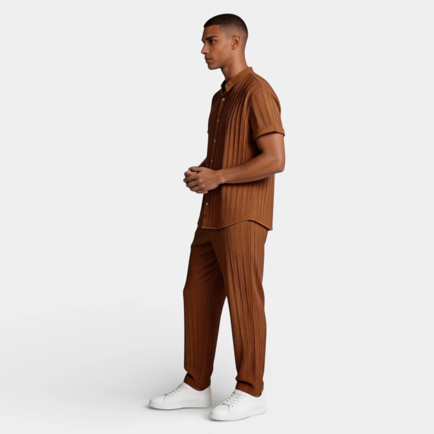 Button-Up Shirt Straight Leg Pants Two-Piece Set for Men
