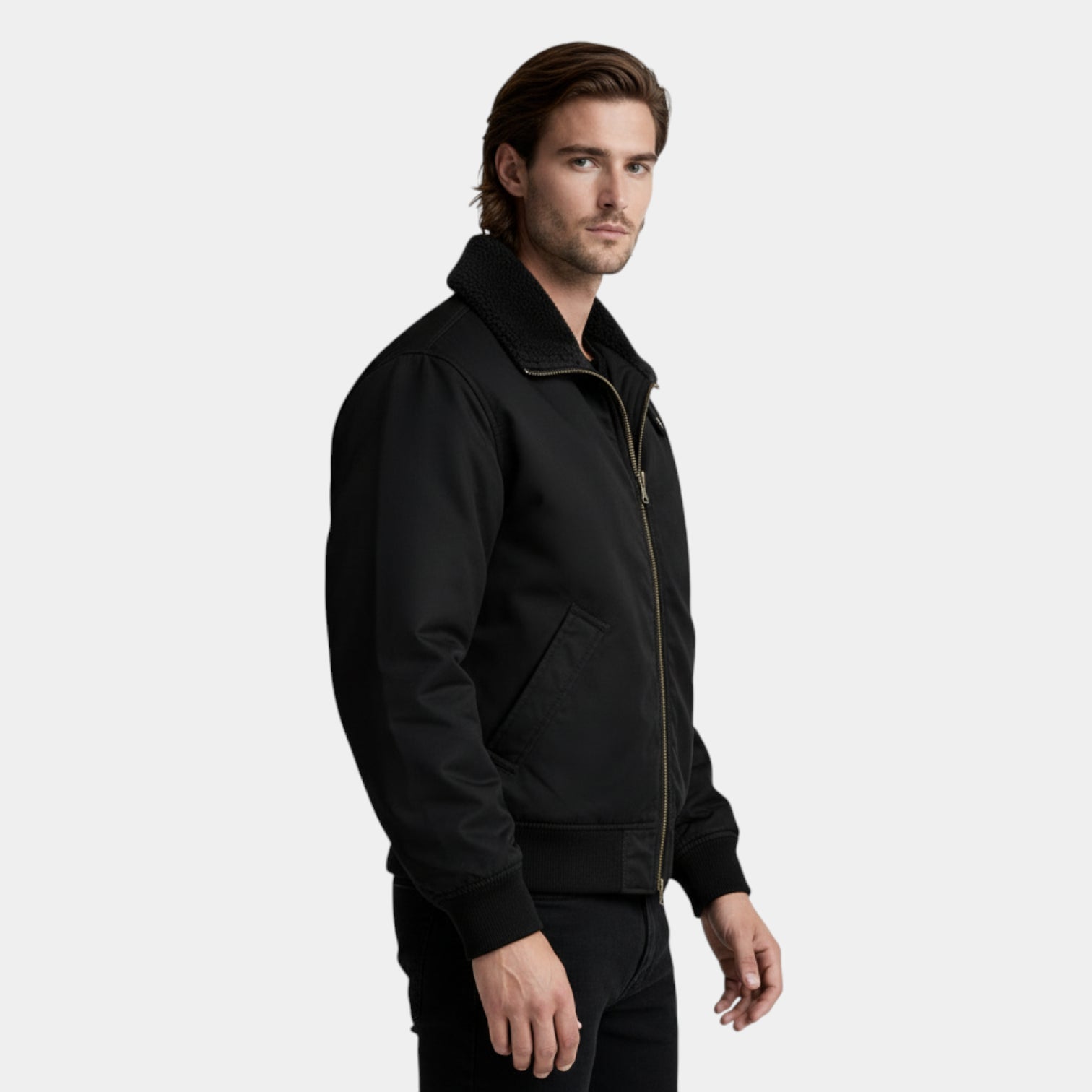 Fleece-Lined Zip-Front Utility Jacket Regular Fit for Men