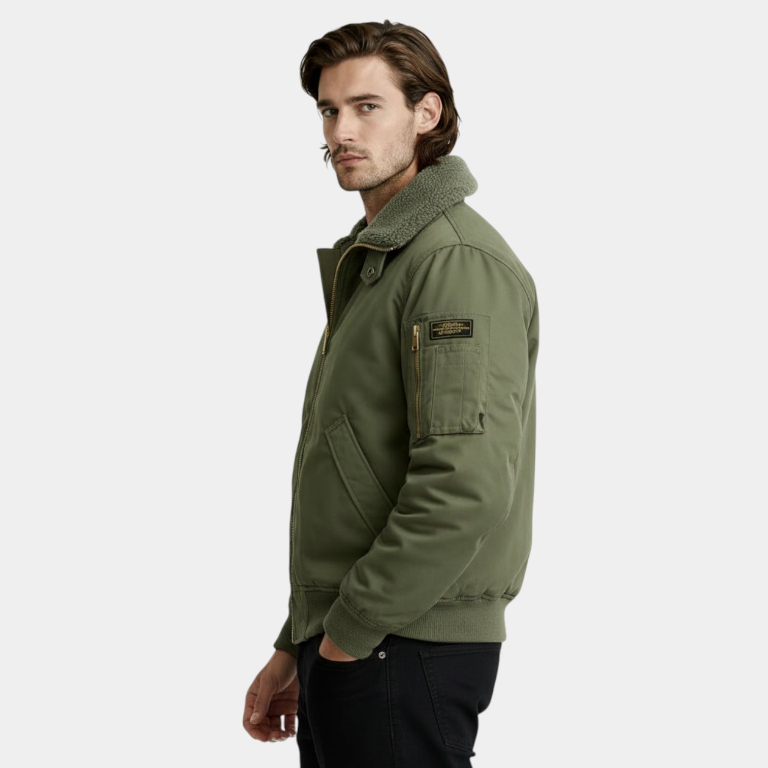 Fleece-Lined Zip-Front Utility Jacket Regular Fit for Men
