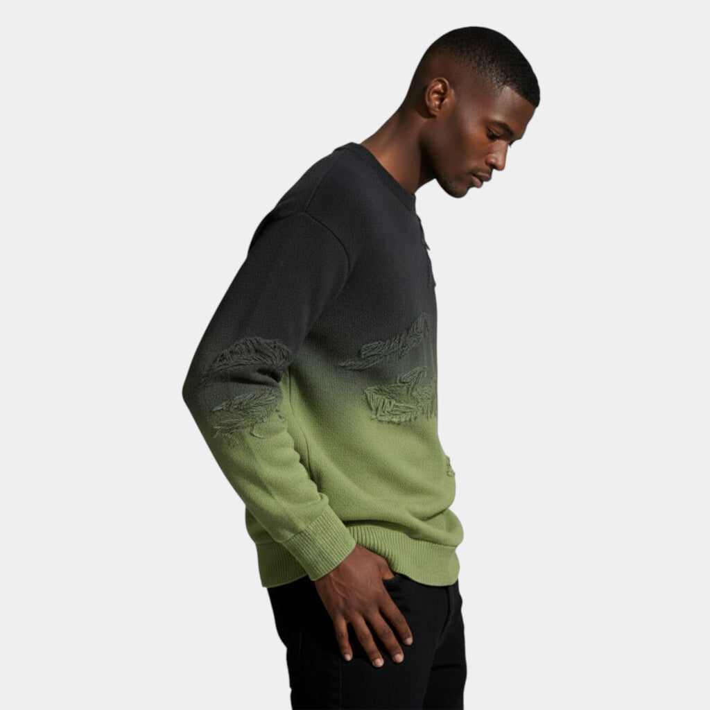 Distressed Ombre Crewneck Knit Sweater Regular Fit for Men