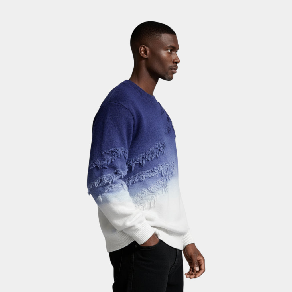 Distressed Ombre Crewneck Knit Sweater Regular Fit for Men