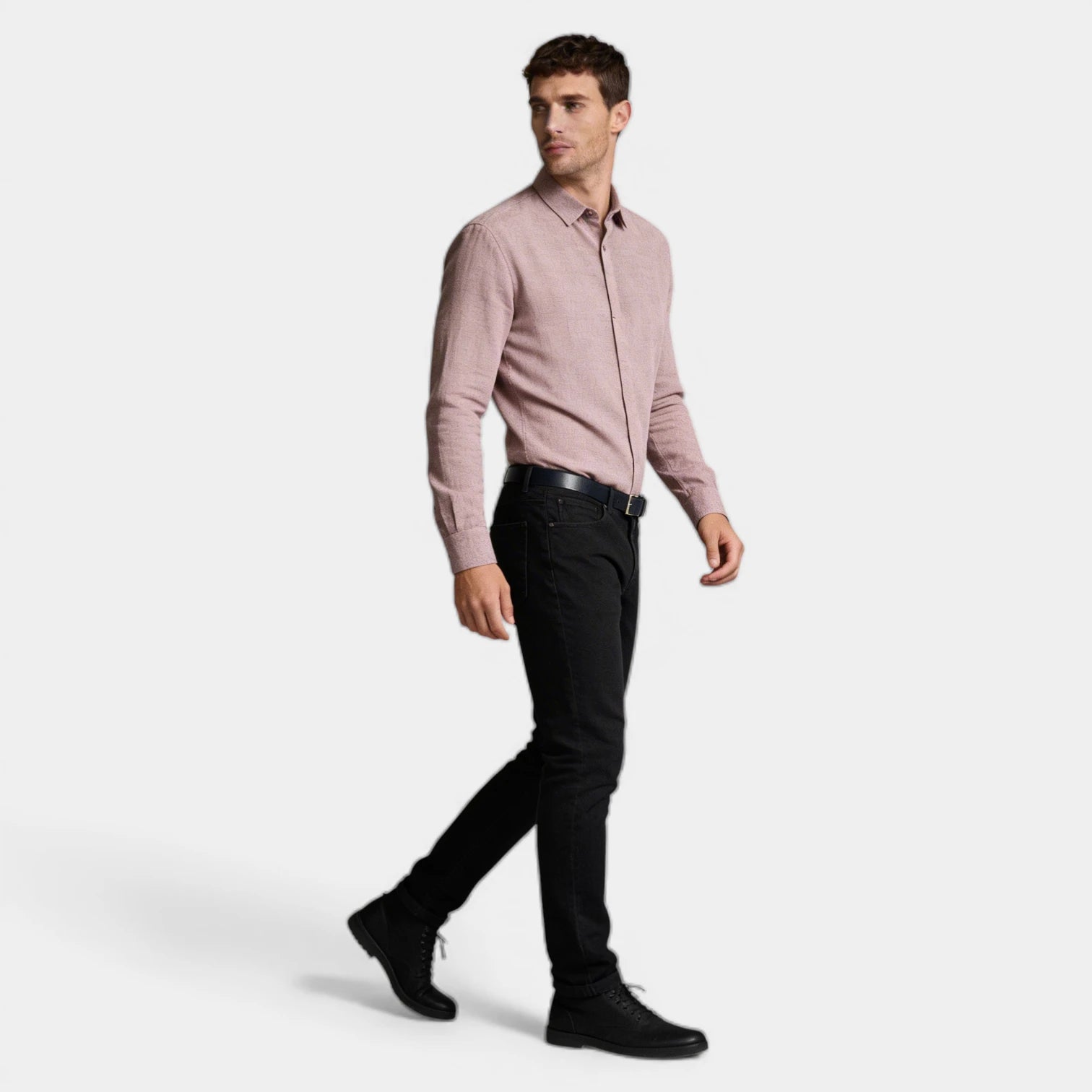 Textured Button-Up Shirt Spread Collar for Men