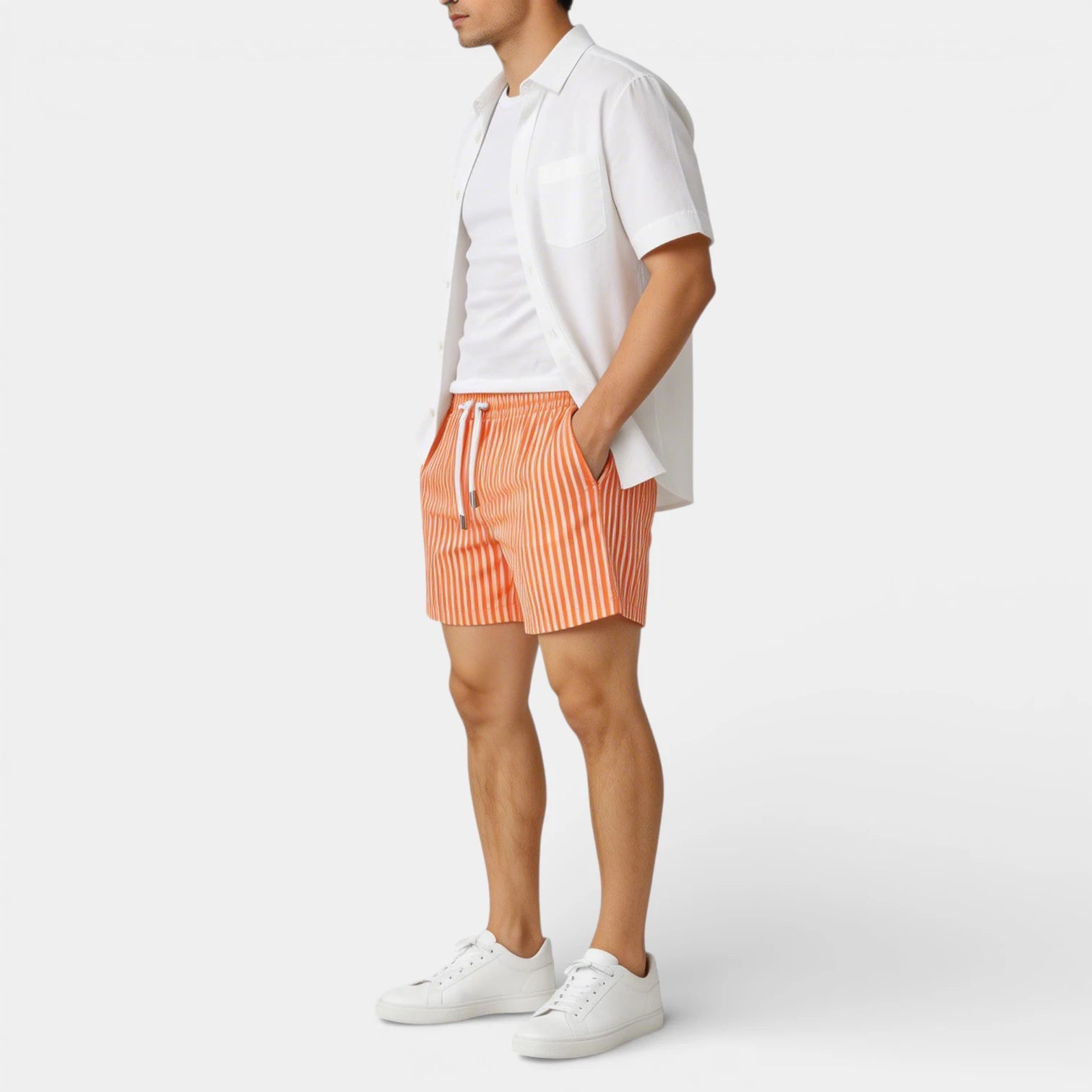 Striped Drawstring Shorts Elastic Waist Relaxed Fit for Men