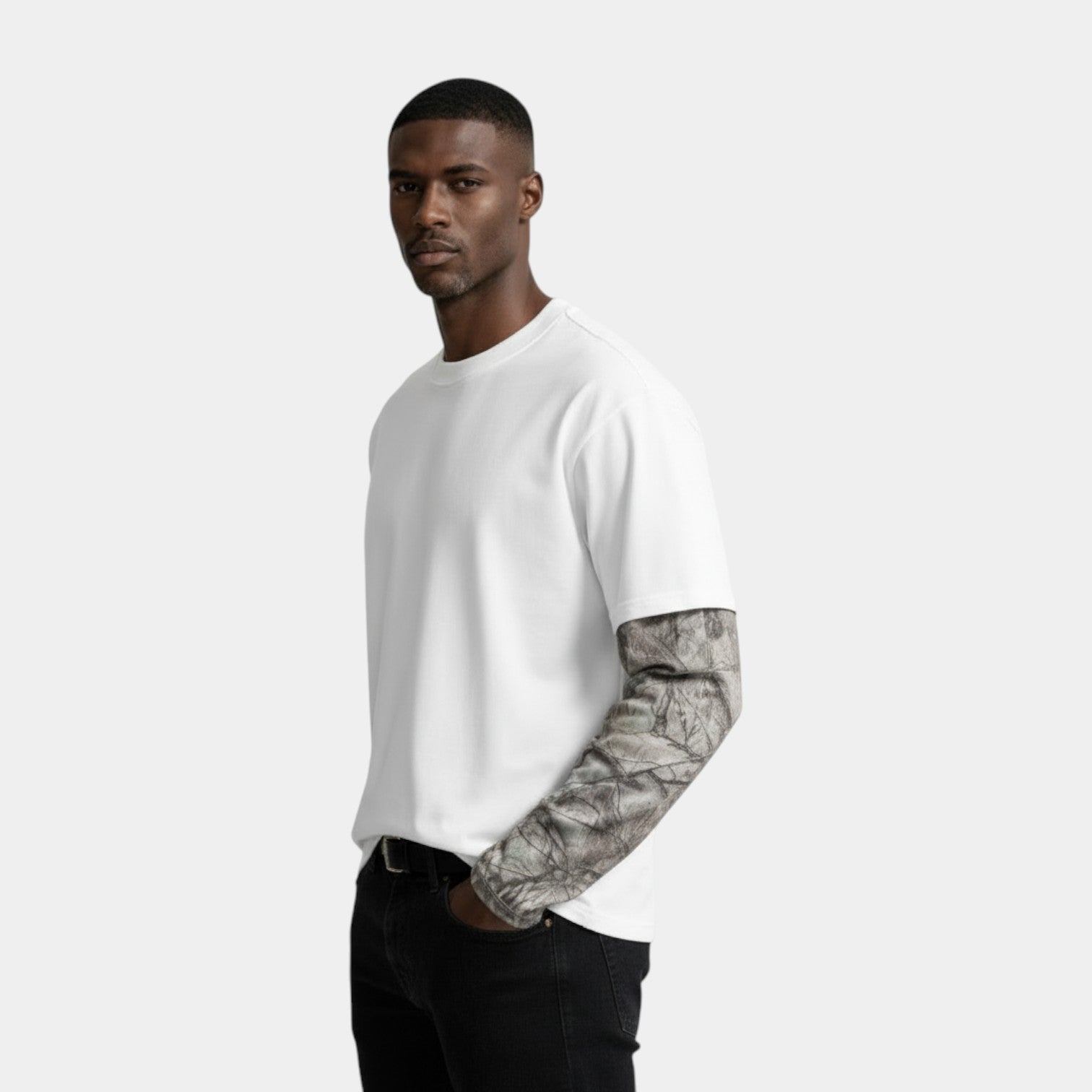 Layered Long Sleeve Crew Neck Tee Relaxed Fit for Men