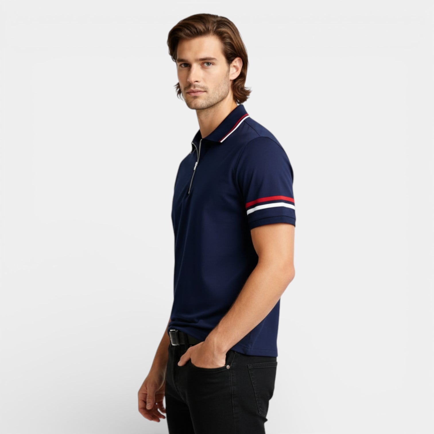 Short Sleeve Half Zip Polo Shirt Regular Fit for Men