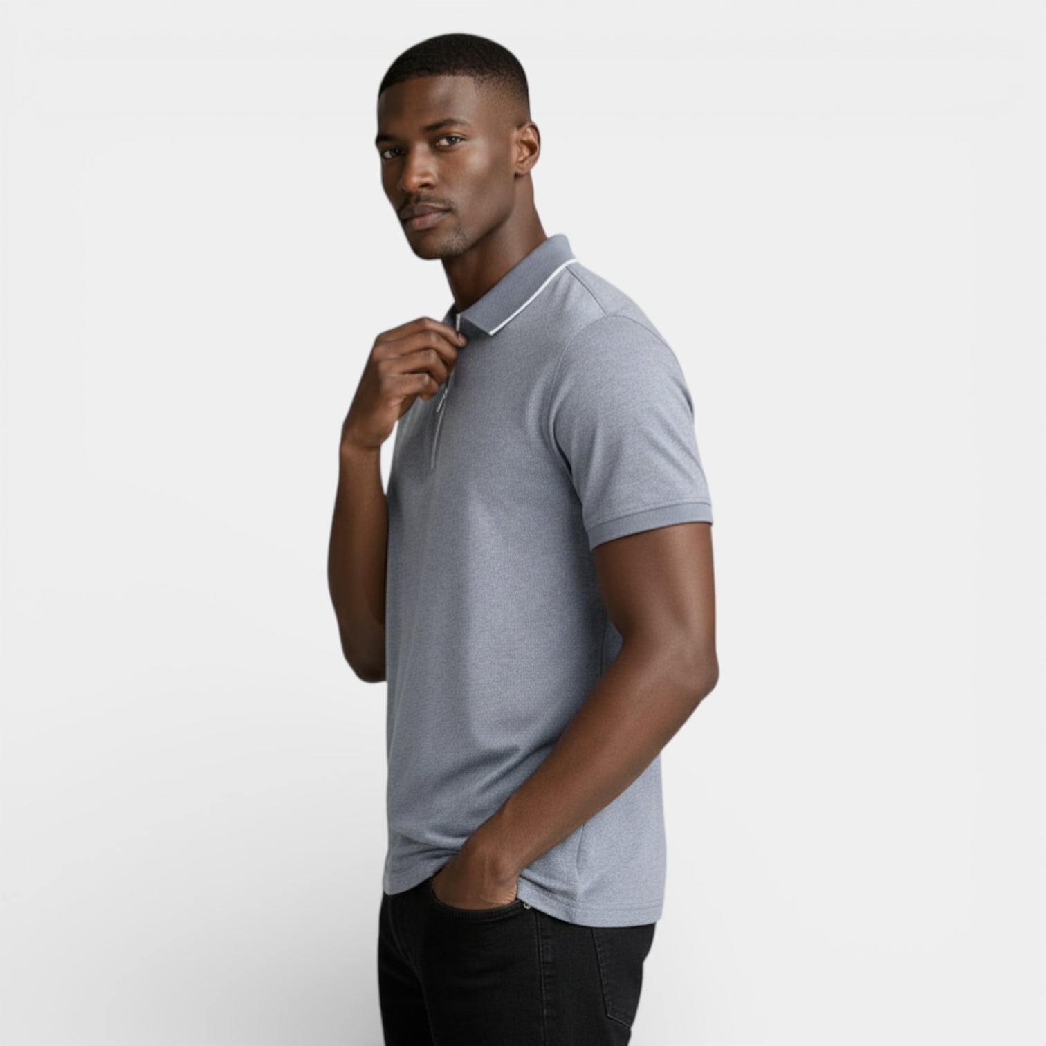 Short Sleeve Zip-Up Polo Shirt Regular Fit for Men