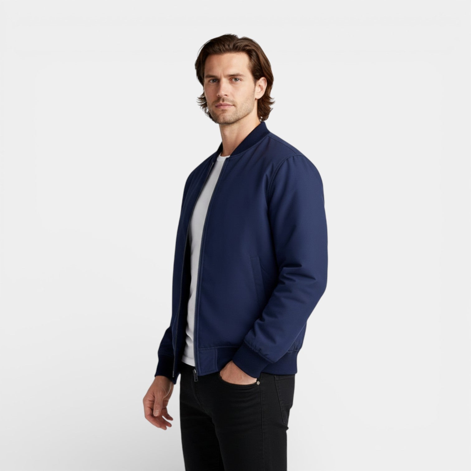 Zip-Front Stand Collar Jacket Regular Fit for Men