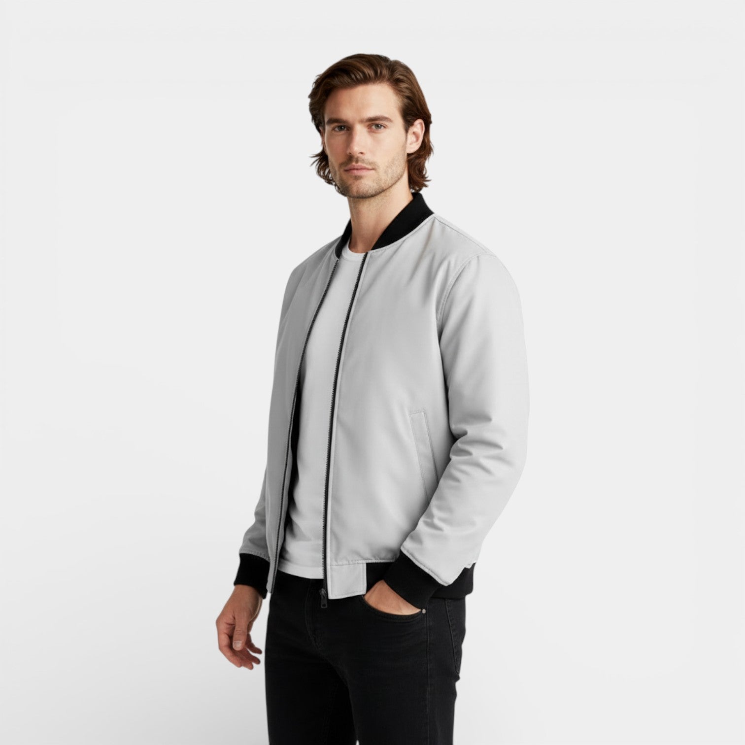 Zip-Front Stand Collar Jacket Regular Fit for Men