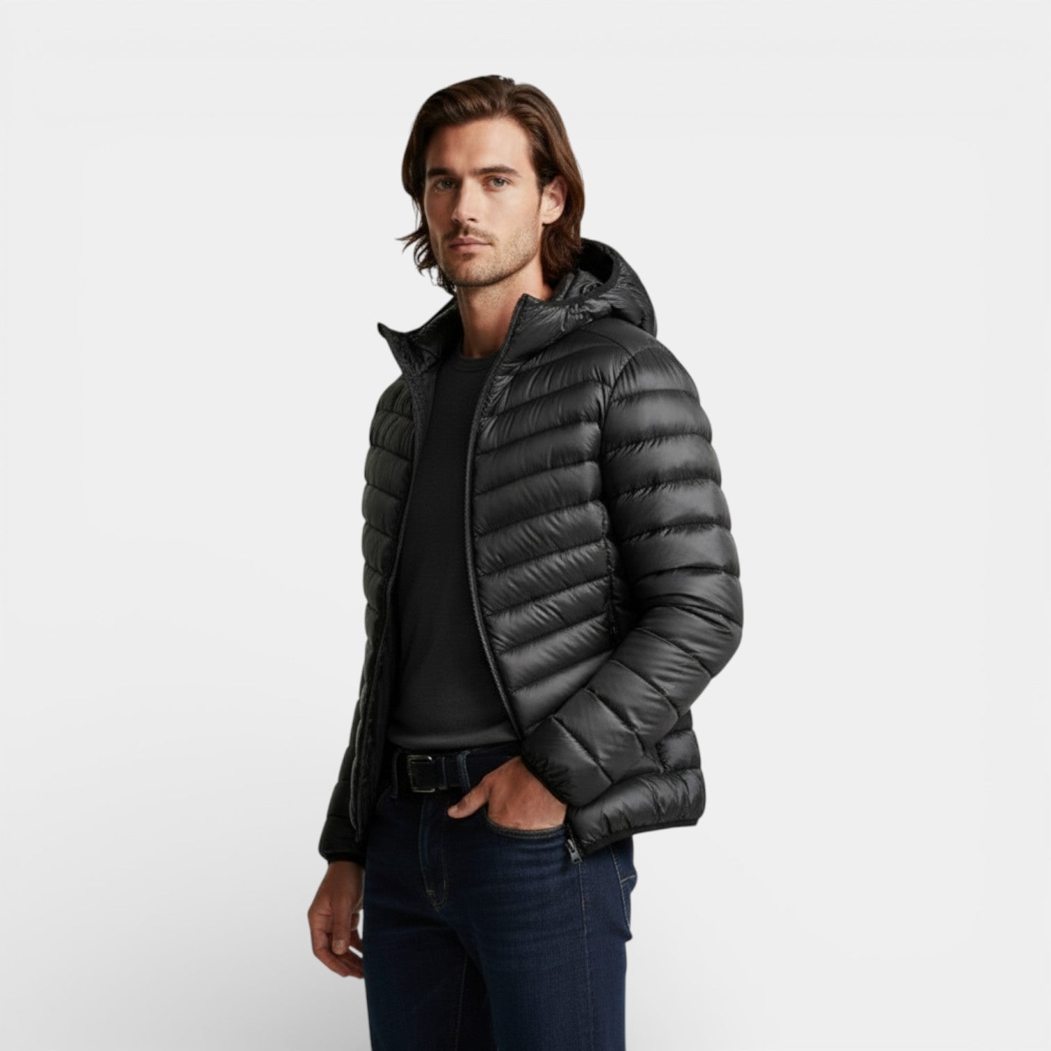 Hooded Quilted Puffer Jacket Lightweight Regular Fit for Men