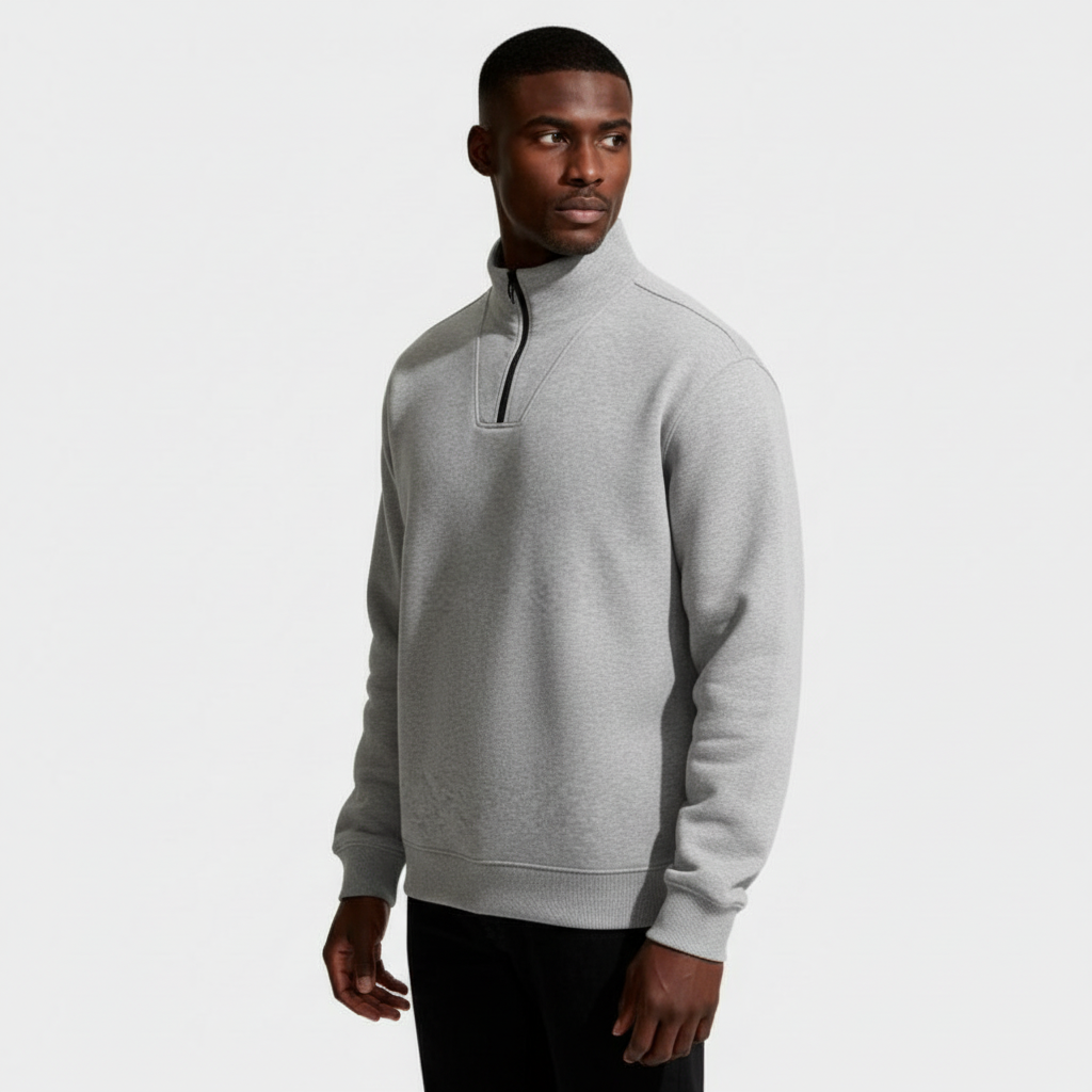 Long Sleeve Quarter-Zip Pullover Sweater for Men