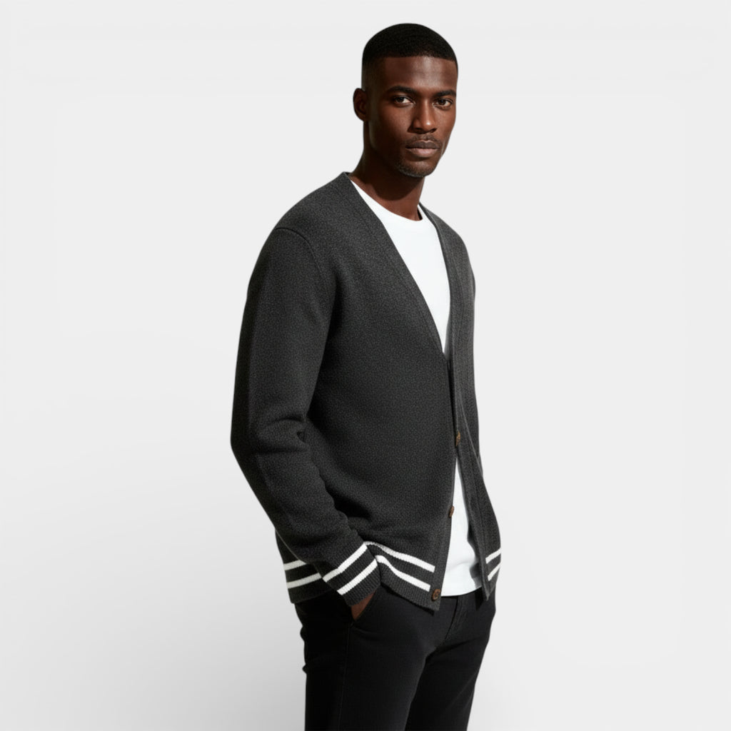 V-Neck Button-Up Knit Cardigan Regular Fit for Men