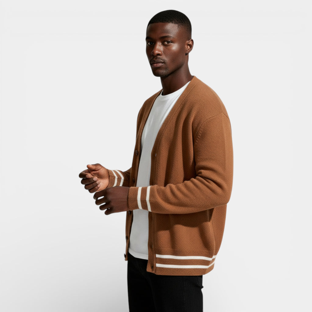 V-Neck Button-Up Knit Cardigan Regular Fit for Men