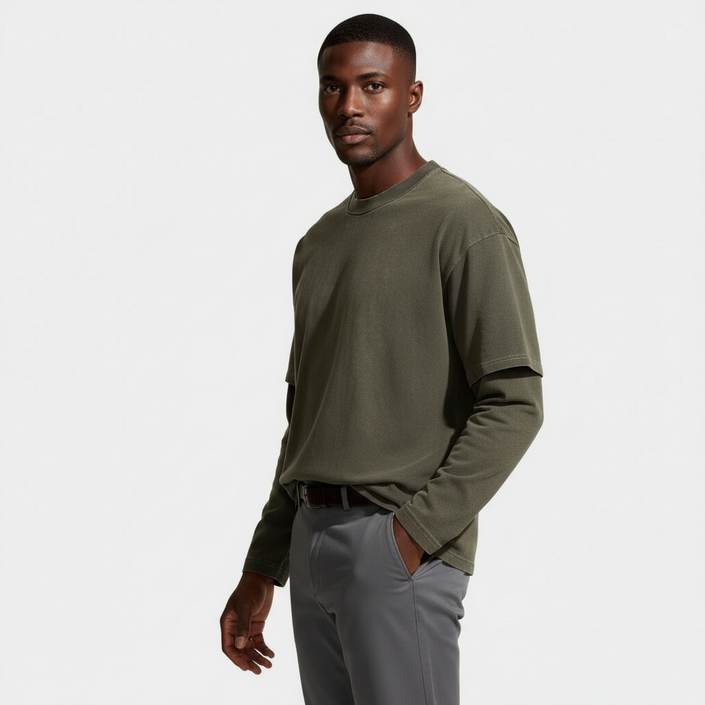 Layered Sleeve Long Sleeve T-Shirt Relaxed Fit for Men