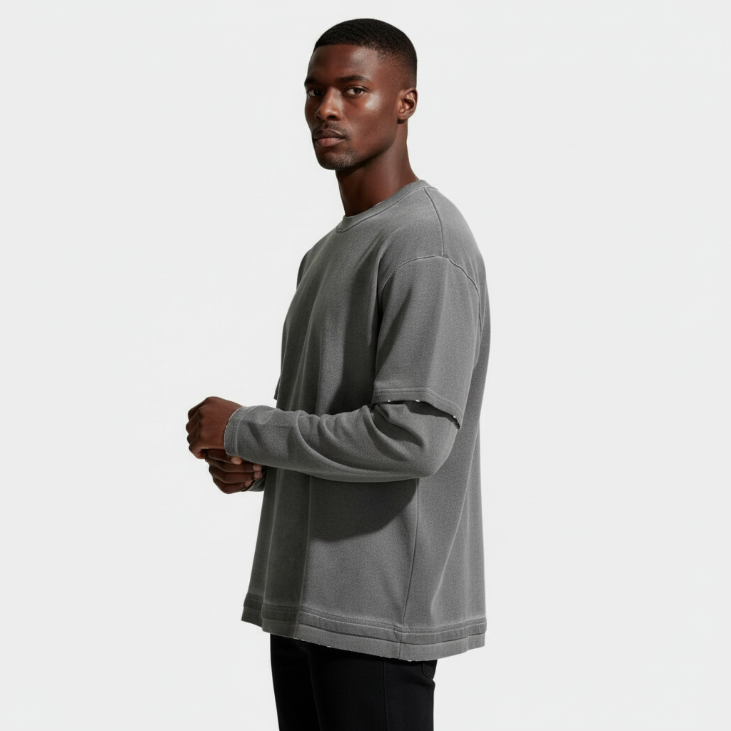 Layered Sleeve Long Sleeve T-Shirt Relaxed Fit for Men