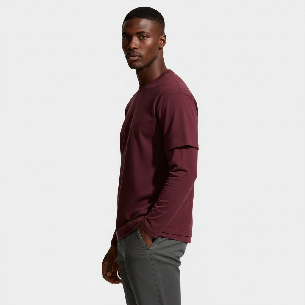 Layered Sleeve Long Sleeve T-Shirt Relaxed Fit for Men